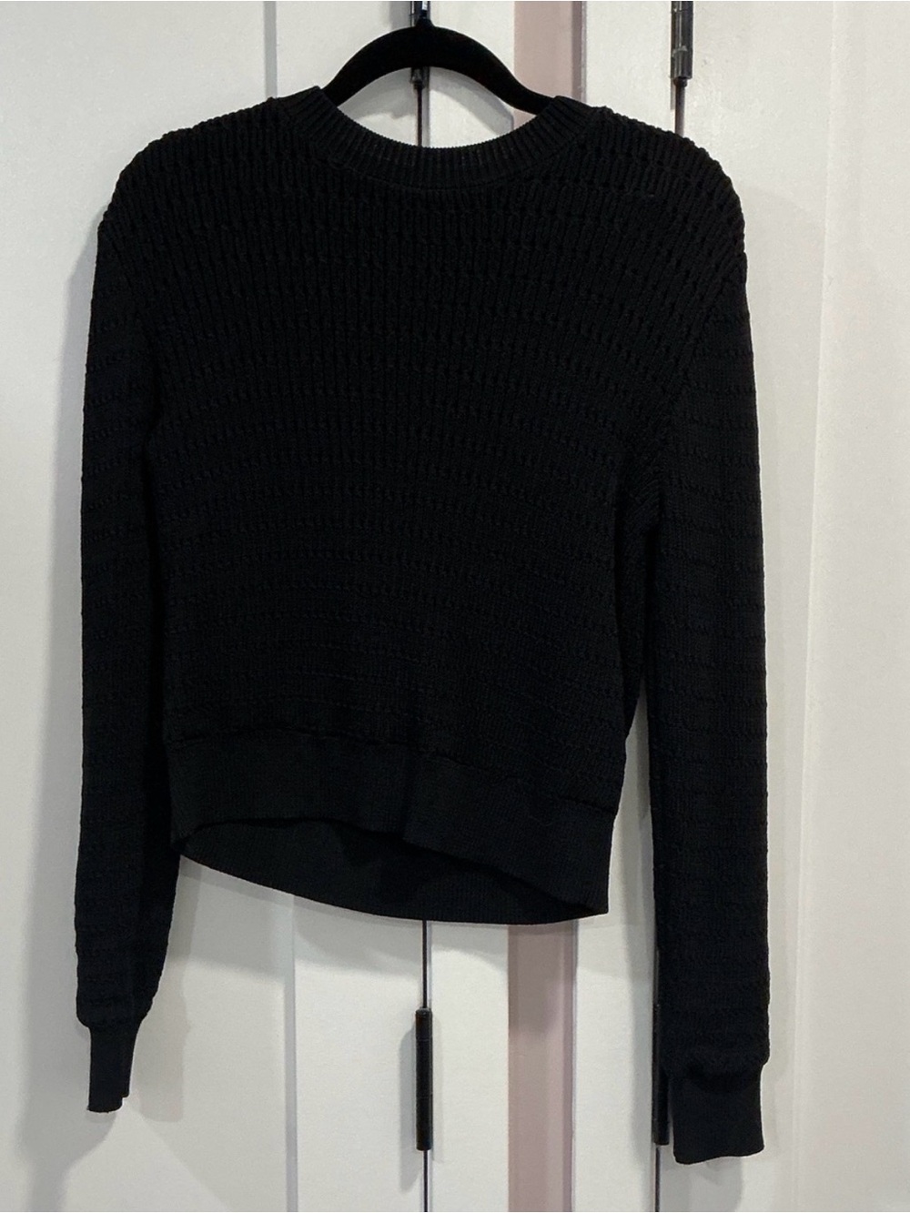 Women's Black Crewneck Textured Knit Sweater